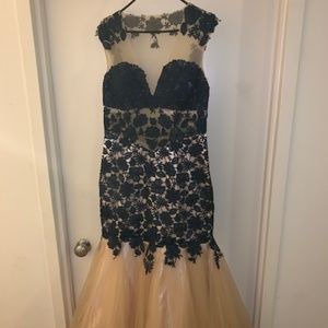 Navy lace tulle floor legth gown
